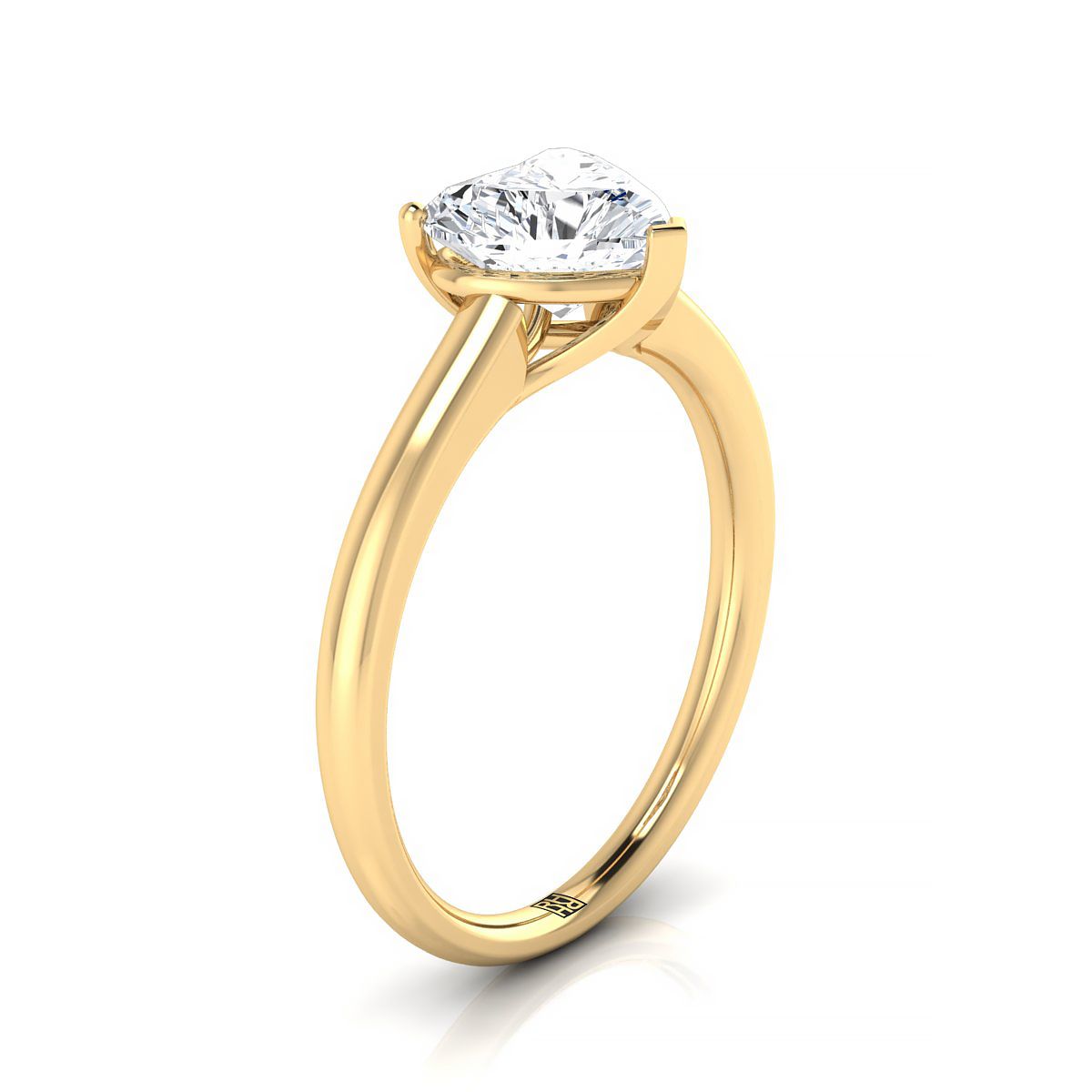 แหวนหมั้นรูปหัวใจเยลโลว์โกลด์ 18K ทรงกลางแบบร่วมสมัย Comfort Fit Solitaire