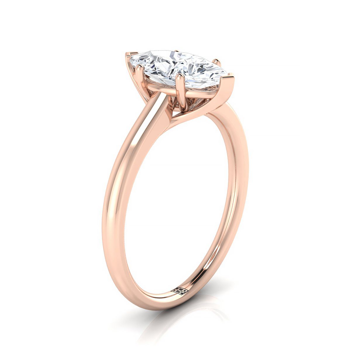 แหวนหมั้นเล่นไพ่คนเดียว 14K Rose Gold Marquise Contemporary Comfort Fit