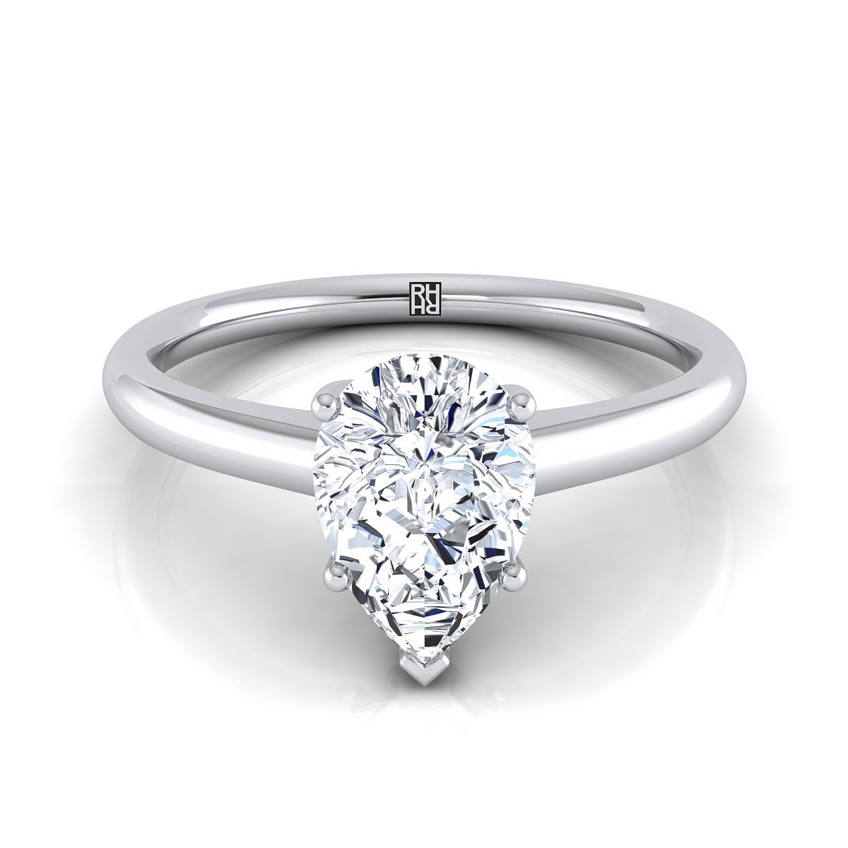 แหวนหมั้นเพชร 14K White Gold Pear Shape Center Contemporary Comfort Fit Solitaire