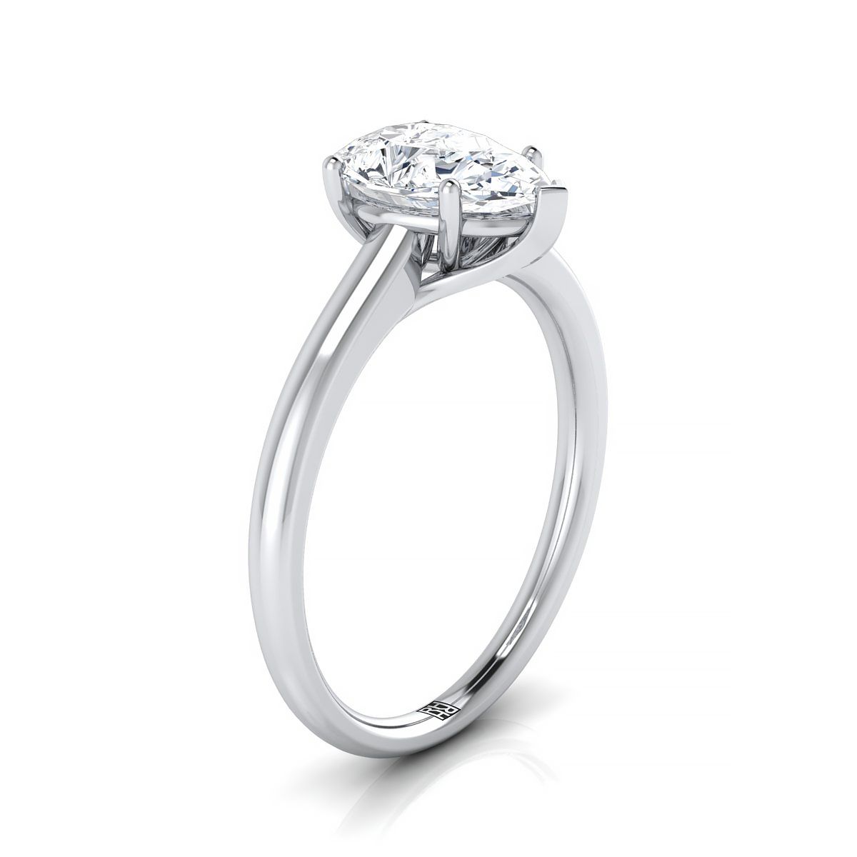 แหวนหมั้นเพชร 14K White Gold Pear Shape Center Contemporary Comfort Fit Solitaire