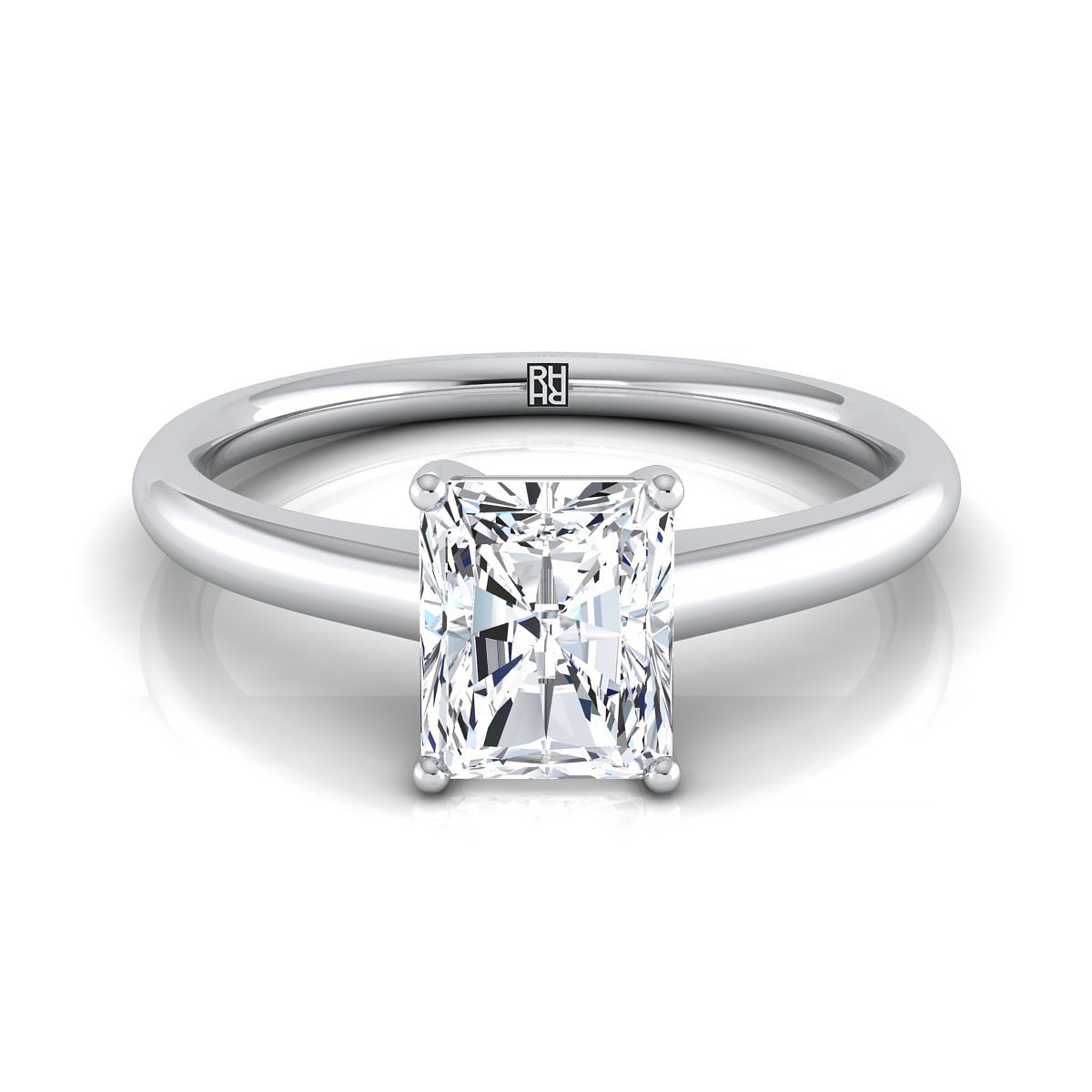 แหวนหมั้นเพชร 14K White Gold Radiant Cut Center Contemporary Comfort Fit Solitaire