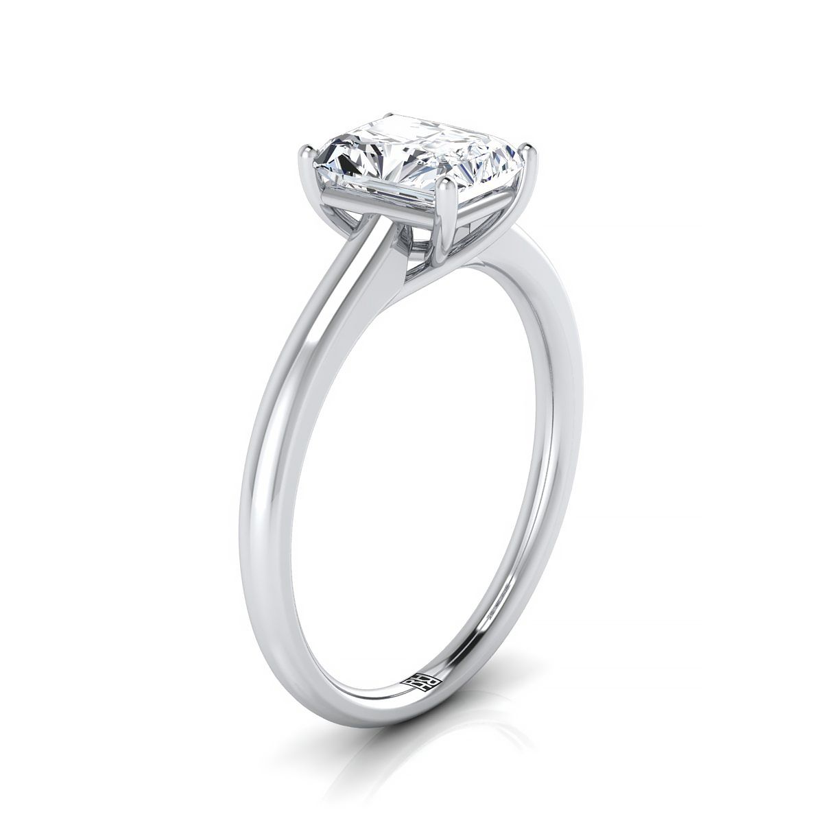 แหวนหมั้นเพชร 18K White Gold Radiant Cut Center Contemporary Comfort Fit Solitaire