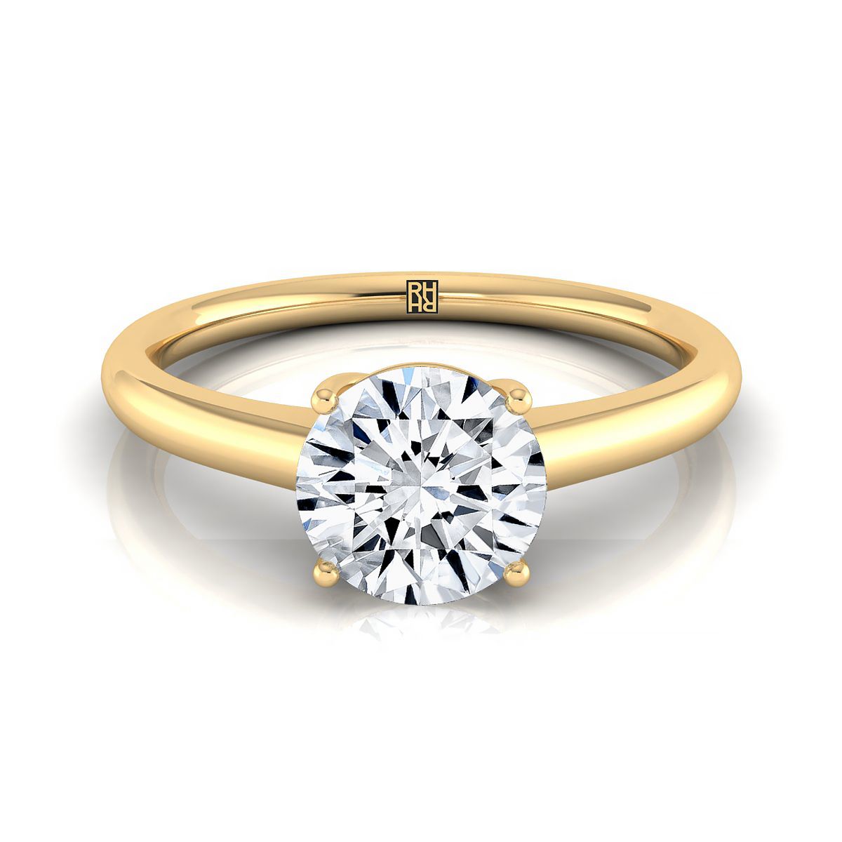 18K Yellow Gold Round Brilliant Contemporary Comfort Fit Solitaire Engagement Ring