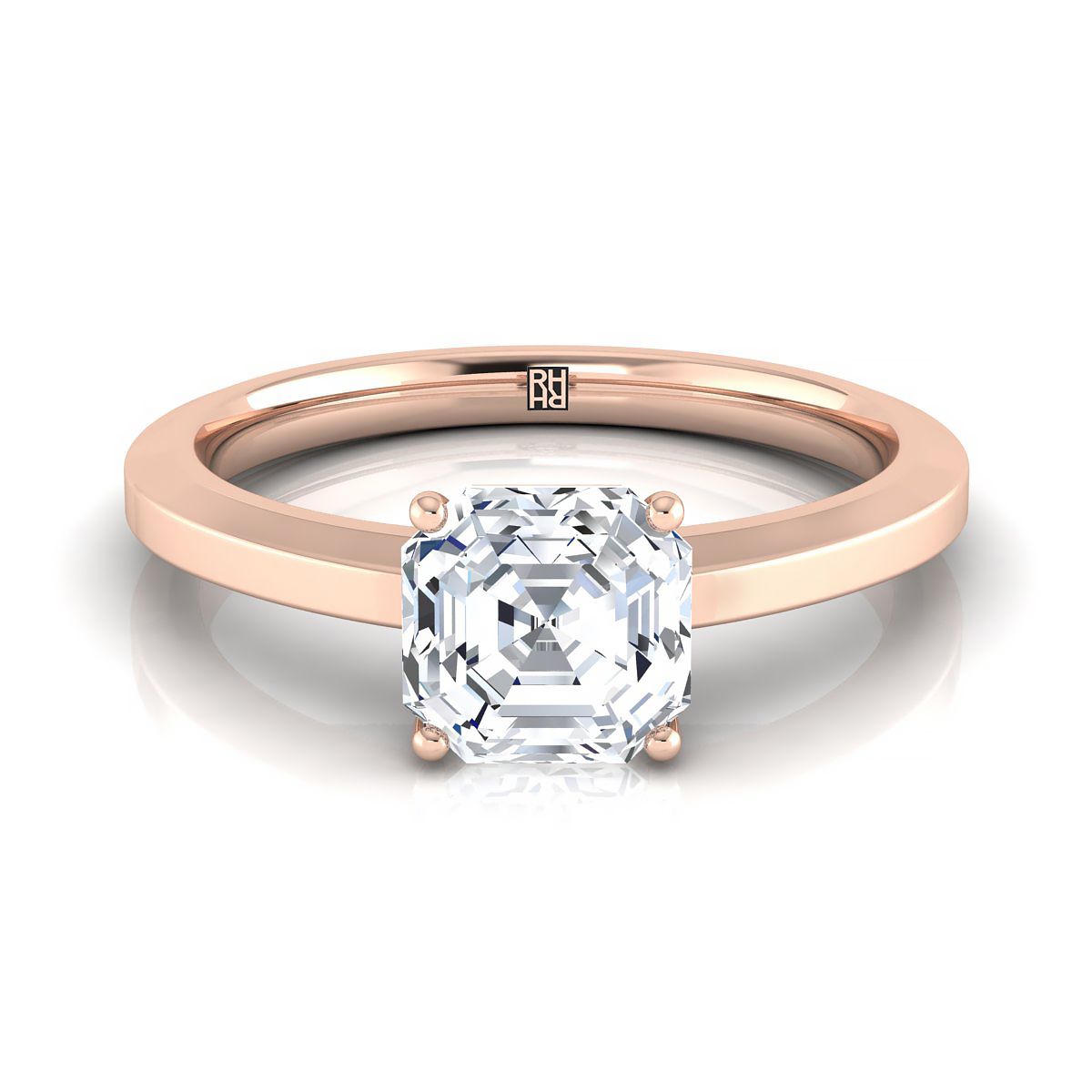 14K Rose Gold Asscher Cut Beveled Edge Comfort Style Bright Finish Solitaire Engagement Ring