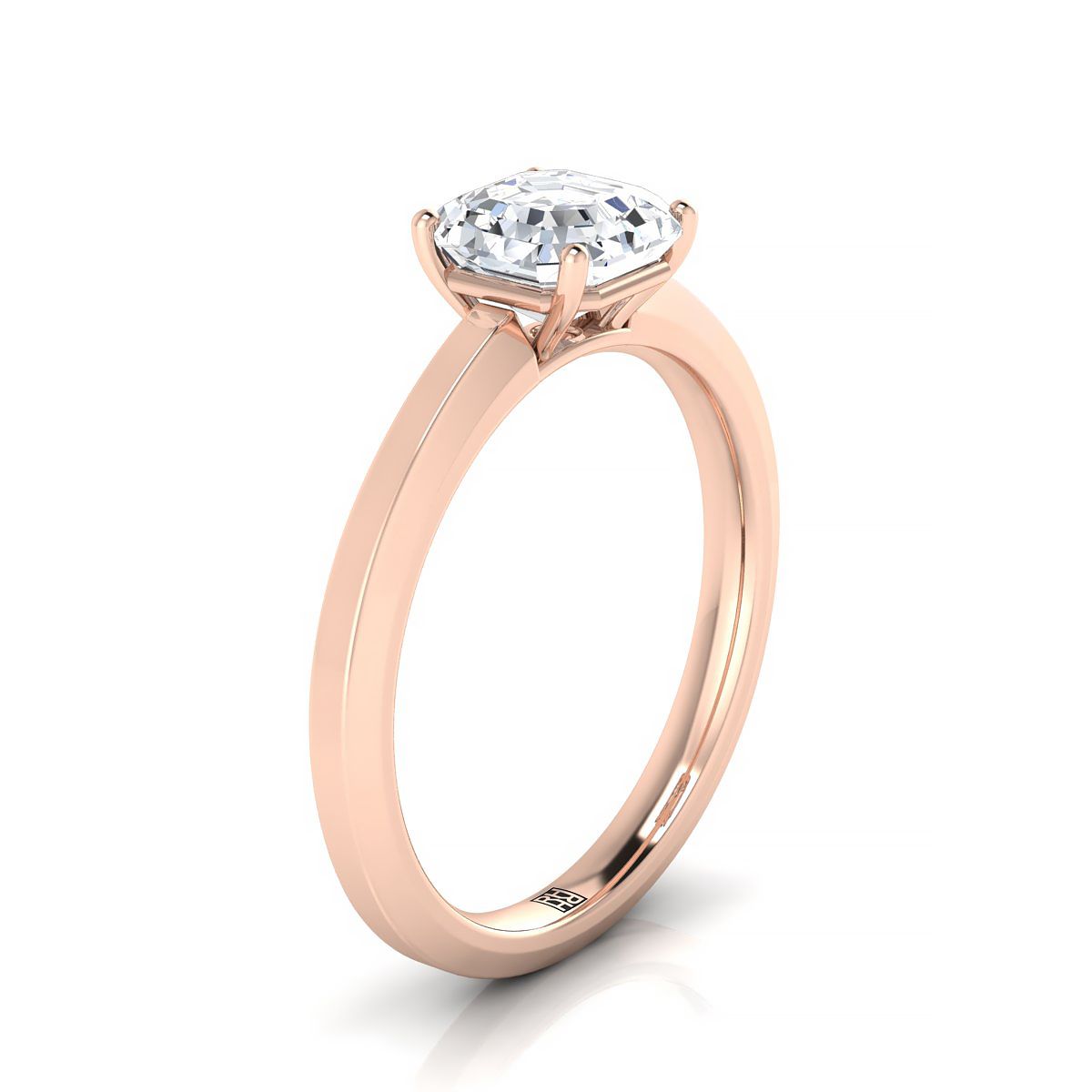 14K Rose Gold Asscher Cut Beveled Edge Comfort Style Bright Finish Solitaire Engagement Ring