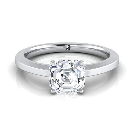 แหวนหมั้นโซลิแทร์ไวท์โกลด์ 18K ทรง Asscher Cut Beveled Edge สไตล์สบาย ๆ