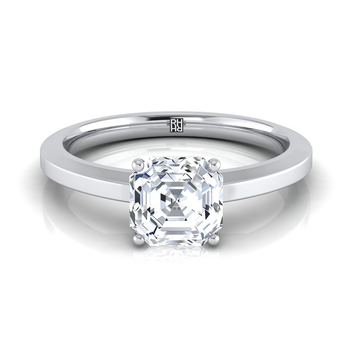 14K White Gold Asscher Cut  Beveled Edge Comfort Style Bright Finish Solitaire Engagement Ring