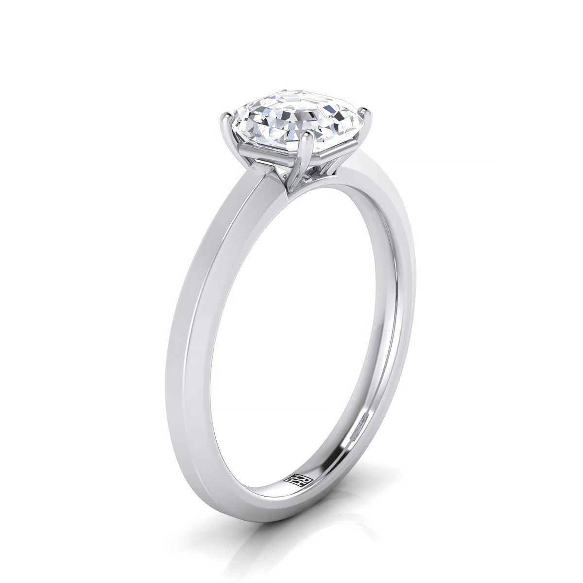 14K White Gold Asscher Cut  Beveled Edge Comfort Style Bright Finish Solitaire Engagement Ring