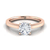 14K Rose Gold Cushion Beveled Edge Comfort Style Bright Finish Solitaire Engagement Ring