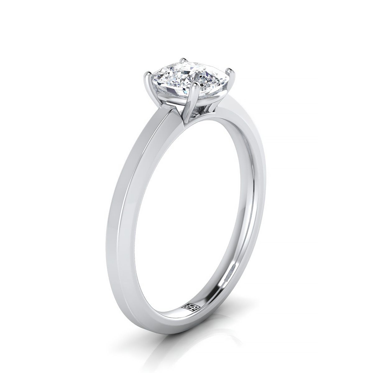 Platinum Cushion  Beveled Edge Comfort Style Bright Finish Solitaire Engagement Ring