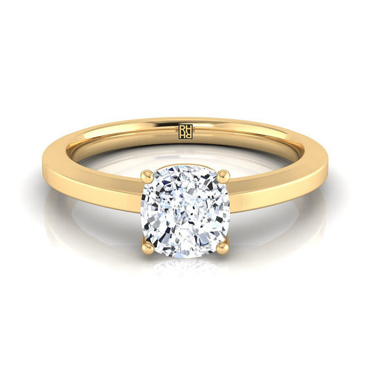 14K Yellow Gold Cushion  Beveled Edge Comfort Style Bright Finish Solitaire Engagement Ring