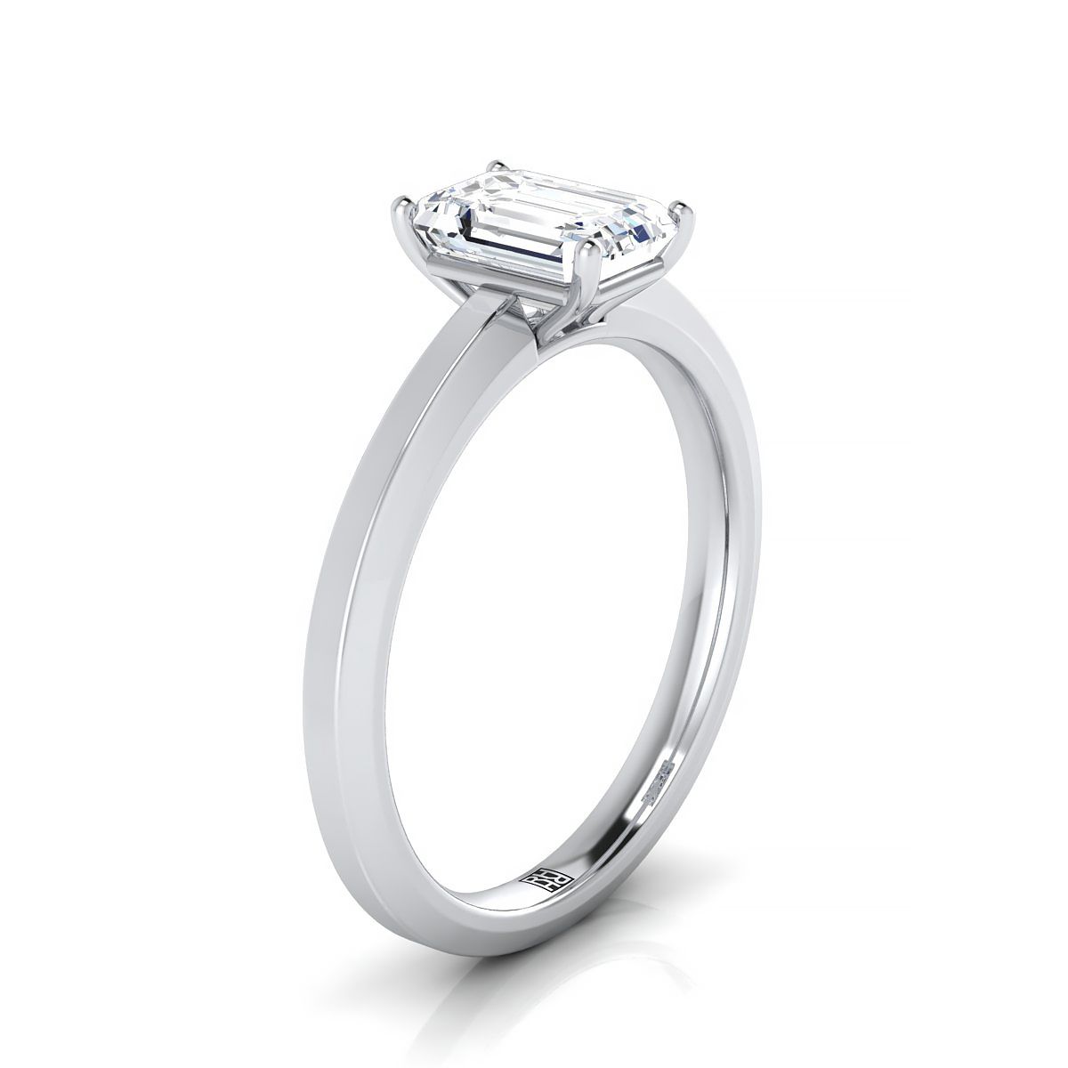 Platinum Emerald Cut  Beveled Edge Comfort Style Bright Finish Solitaire Engagement Ring
