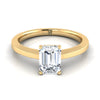 14K Yellow Gold Emerald Cut Beveled Edge Comfort Style Bright Finish Solitaire Engagement Ring