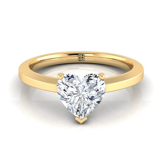 18K Yellow Gold Heart Shape Center  Beveled Edge Comfort Style Bright Finish Solitaire Engagement Ring