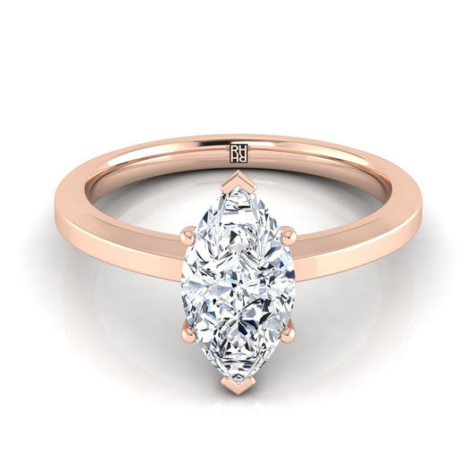 แหวนหมั้นเล่นไพ่คนเดียว 14K Rose Gold Marquise Beveled Edge Comfort Style