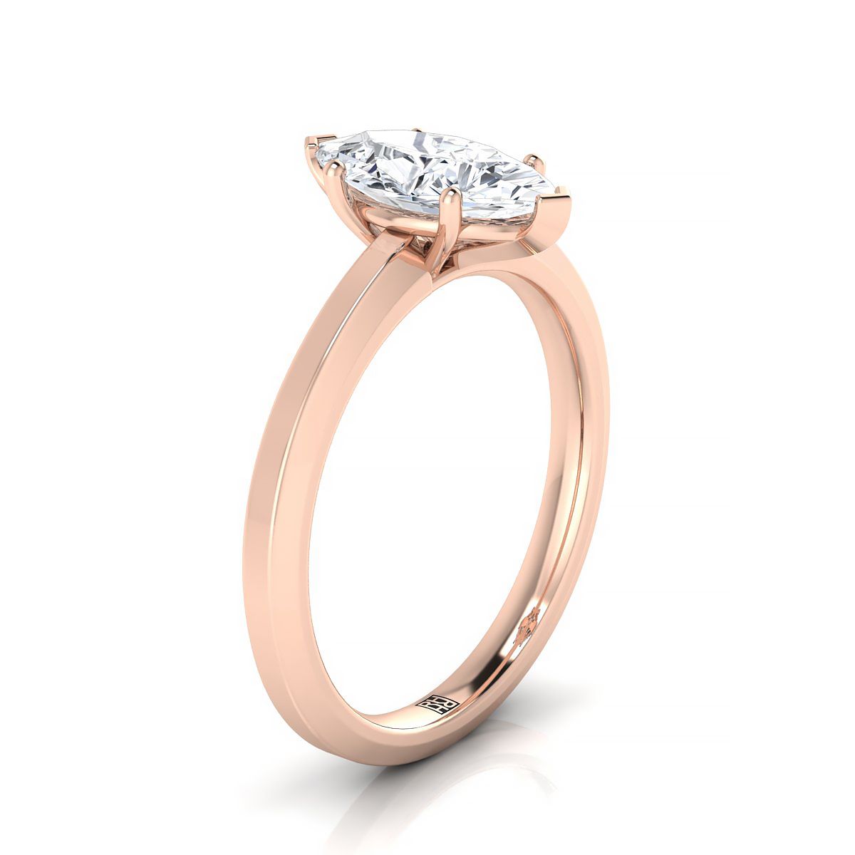 แหวนหมั้นเล่นไพ่คนเดียว 14K Rose Gold Marquise Beveled Edge Comfort Style