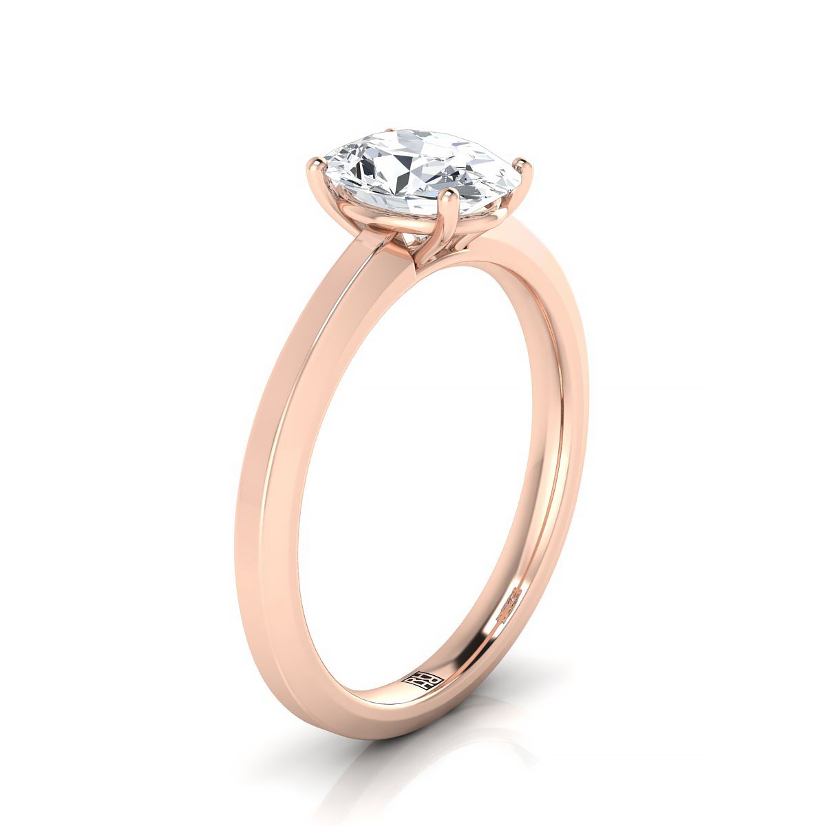 14K Rose Gold Oval  Beveled Edge Comfort Style Bright Finish Solitaire Engagement Ring