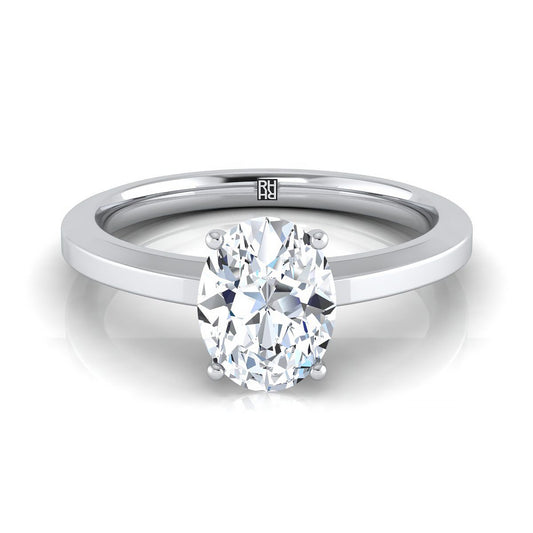 Platinum Oval  Beveled Edge Comfort Style Bright Finish Solitaire Engagement Ring