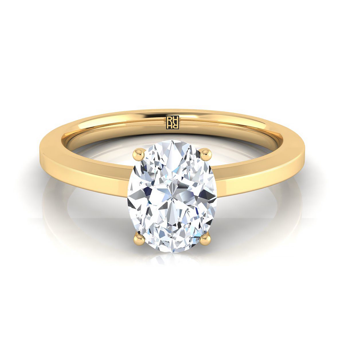 14K Yellow Gold Oval  Beveled Edge Comfort Style Bright Finish Solitaire Engagement Ring