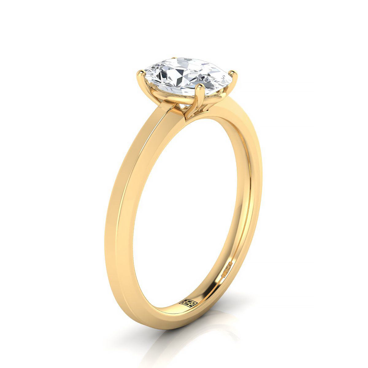 14K Yellow Gold Oval  Beveled Edge Comfort Style Bright Finish Solitaire Engagement Ring