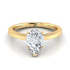 14K Yellow Gold Pear Shape Center Beveled Edge Comfort Style Bright Finish Solitaire Engagement Ring