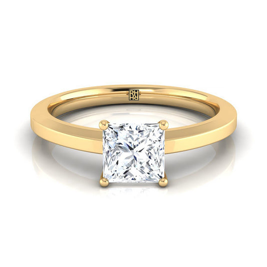 18K Yellow Gold Princess Cut  Beveled Edge Comfort Style Bright Finish Solitaire Engagement Ring