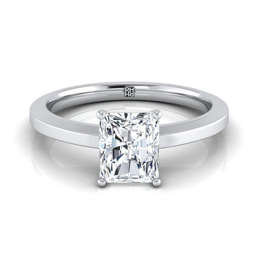 14K White Gold Radiant Cut Center Beveled Edge Comfort Style Bright Finish Solitaire Engagement Ring