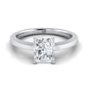 18K White Gold Radiant Cut Center Beveled Edge Comfort Style Bright Finish Solitaire Engagement Ring