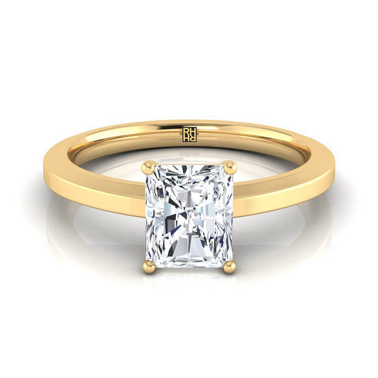 18K Yellow Gold Radiant Cut Center Beveled Edge Comfort Style Bright Finish Solitaire Engagement Ring