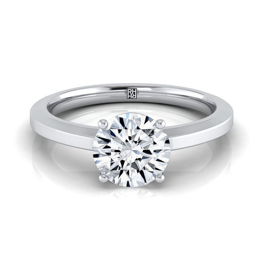 Platinum Round Brilliant  Beveled Edge Comfort Style Bright Finish Solitaire Engagement Ring