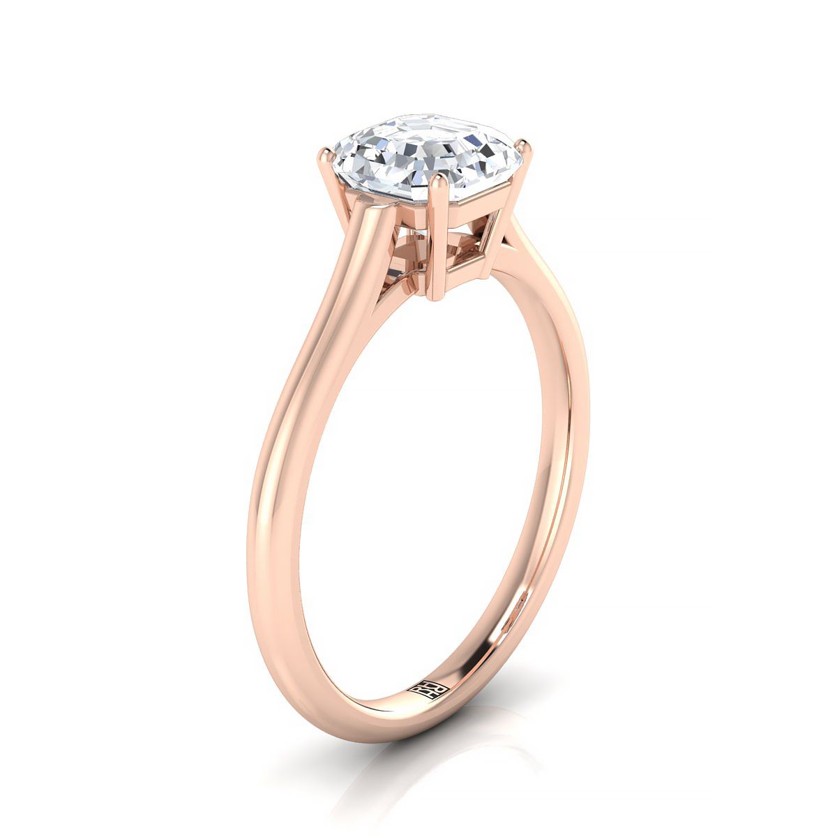 แหวนหมั้นเพชร 14K Rose Gold Asscher Cut สไตล์ Comfort Fit Solitaire