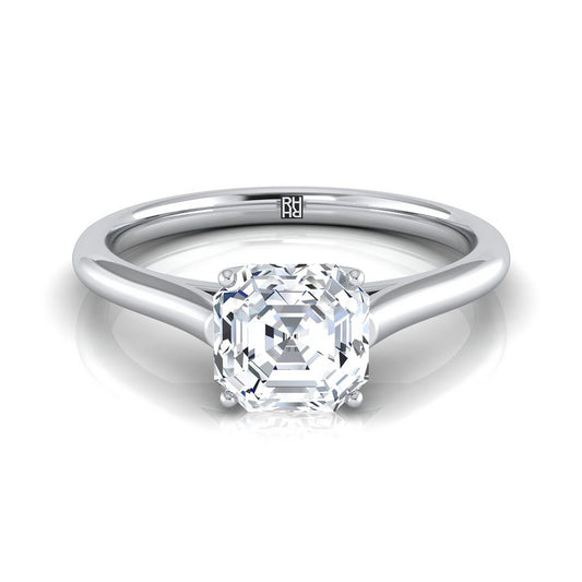 แหวนหมั้นแพลตตินัม Asscher Cut สไตล์มหาวิหาร Comfort Fit Solitaire