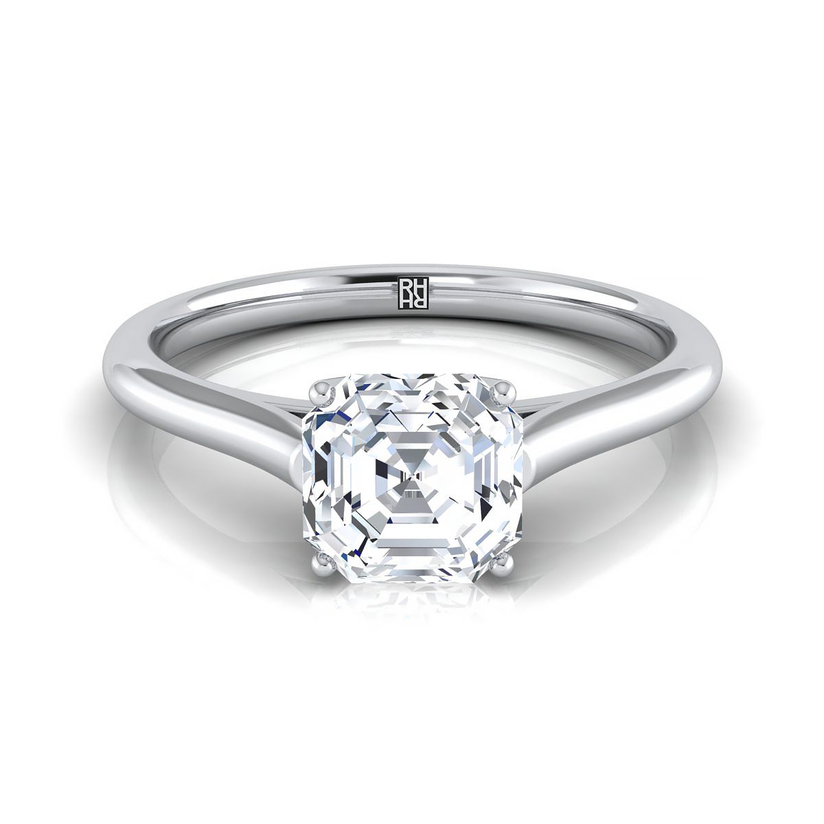 แหวนหมั้นทองขาว 14K แบบ Asscher Cut สไตล์มหาวิหาร Comfort Fit Solitaire