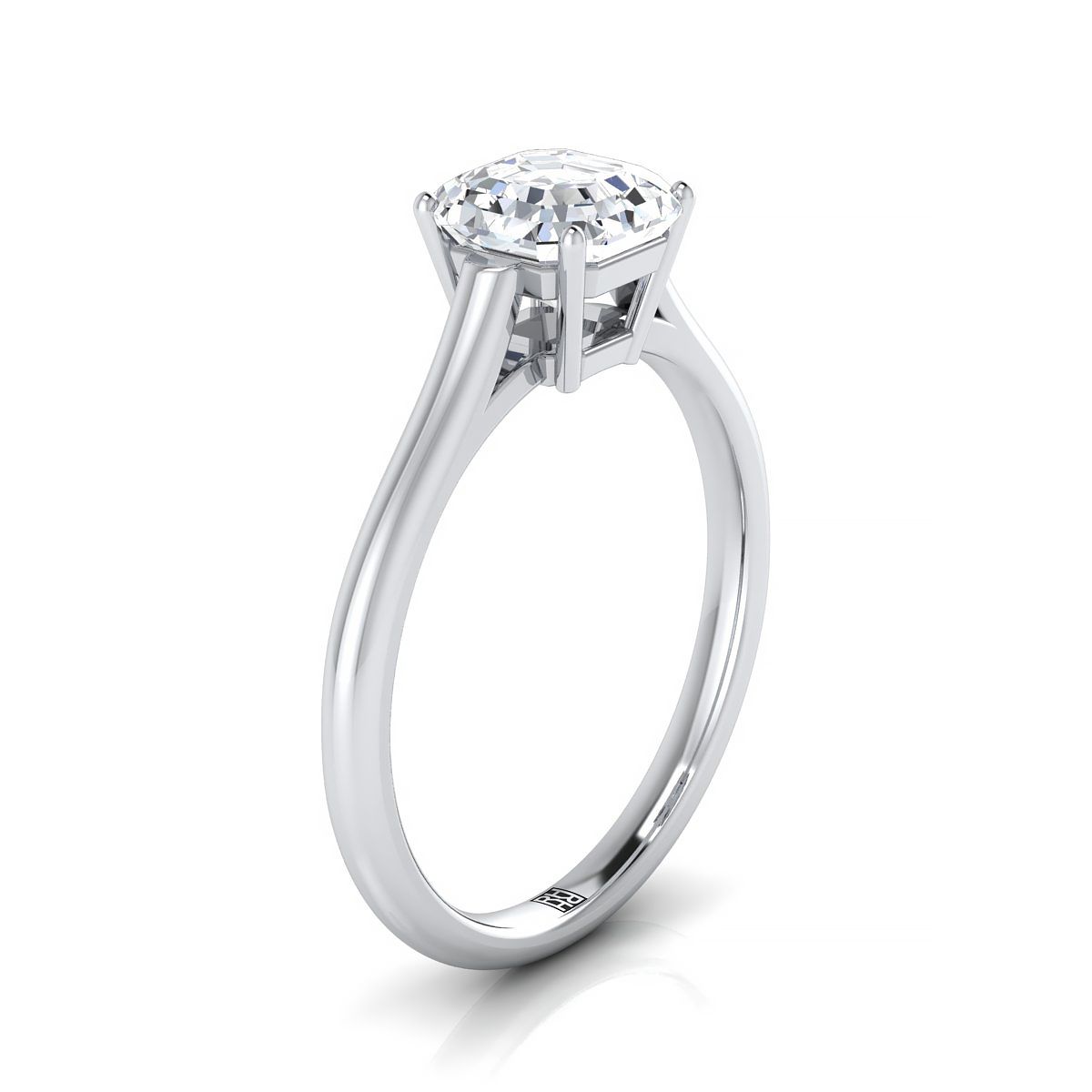 แหวนหมั้นทองขาว 18K แบบ Asscher Cut สไตล์มหาวิหาร Comfort Fit Solitaire