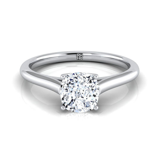 แหวนหมั้นเพชร 14K White Gold Cushion Cathedral Style Comfort Fit Solitaire