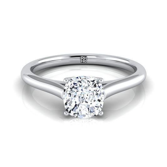 Platinum Cushion  Cathedral Style Comfort Fit Solitaire Engagement Ring