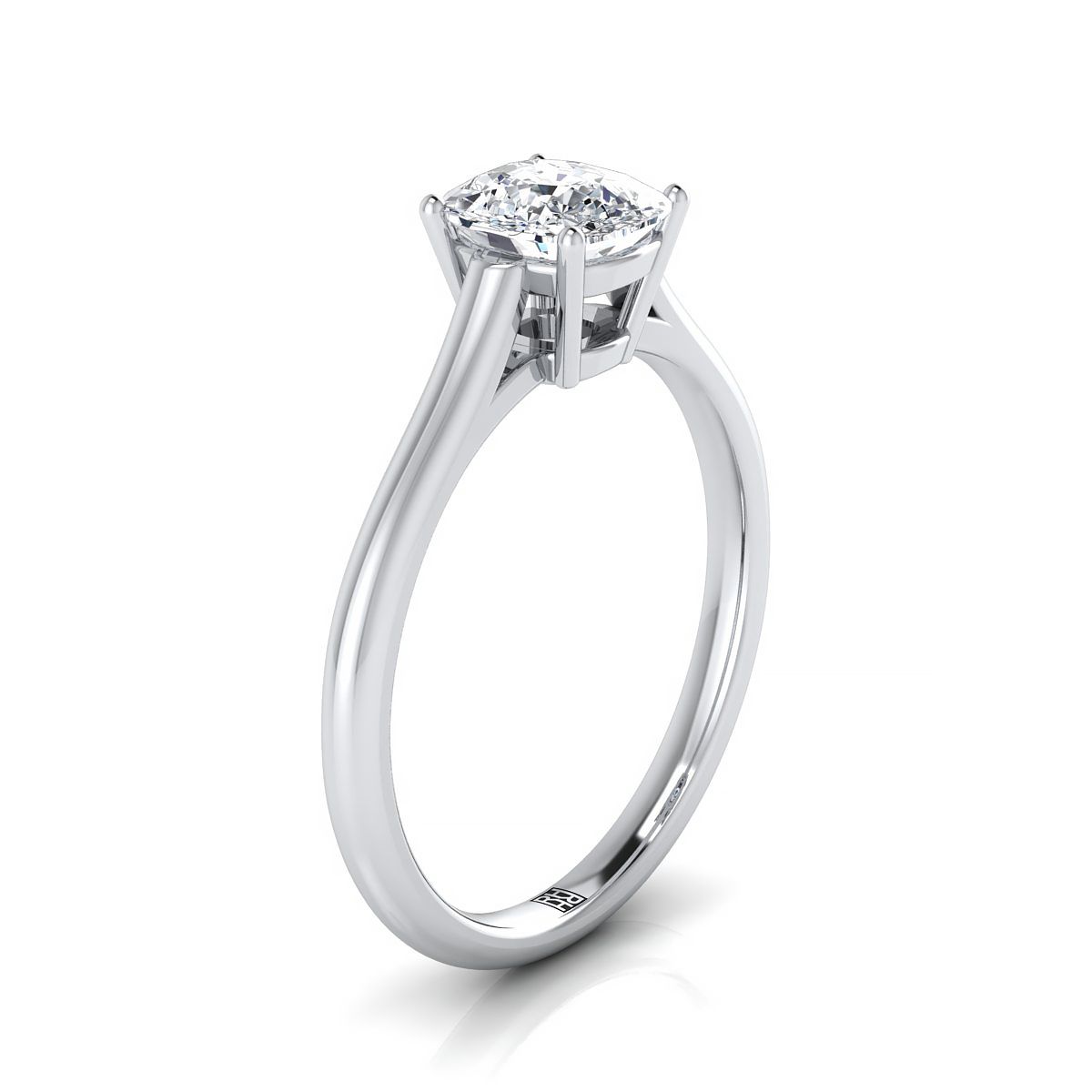 แหวนหมั้นเพชร 14K White Gold Cushion Cathedral Style Comfort Fit Solitaire