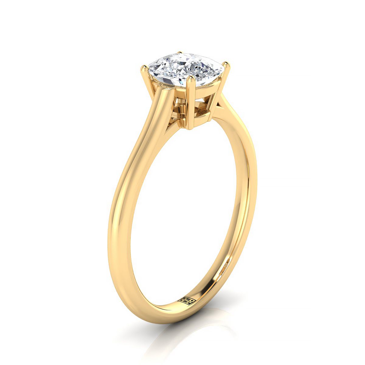 แหวนหมั้นเพชร 14K Yellow Gold Cushion Cathedral Style Comfort Fit Solitaire