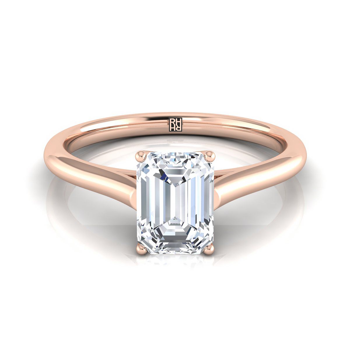 แหวนหมั้นเพชร 14K Rose Gold Emerald Cut สไตล์ Comfort Fit Solitaire