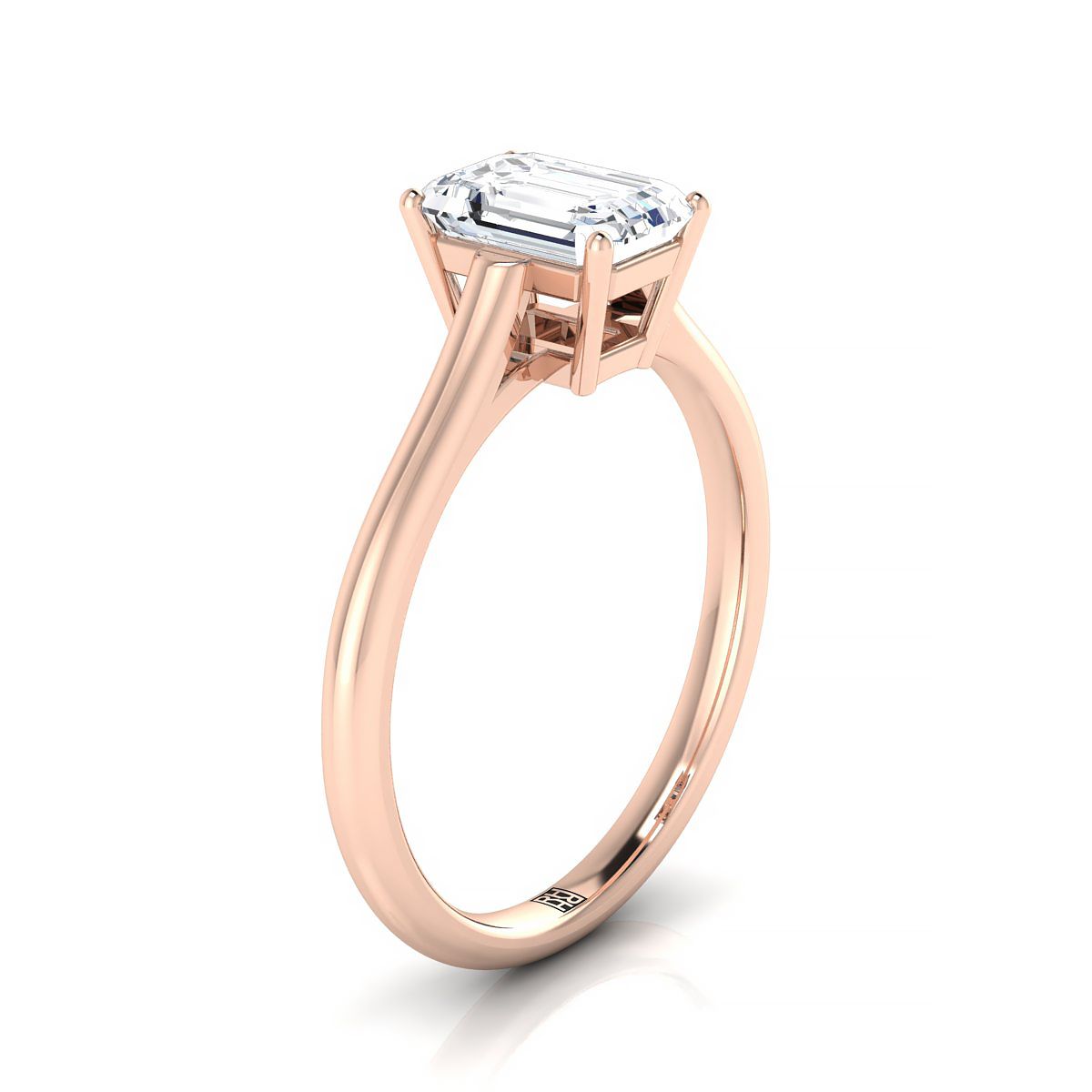 แหวนหมั้นเพชร 14K Rose Gold Emerald Cut สไตล์ Comfort Fit Solitaire