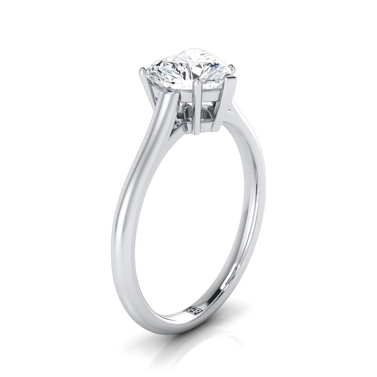 แหวนหมั้นรูปหัวใจทองคำขาว 18K สไตล์อาสนวิหาร Comfort Fit Solitaire