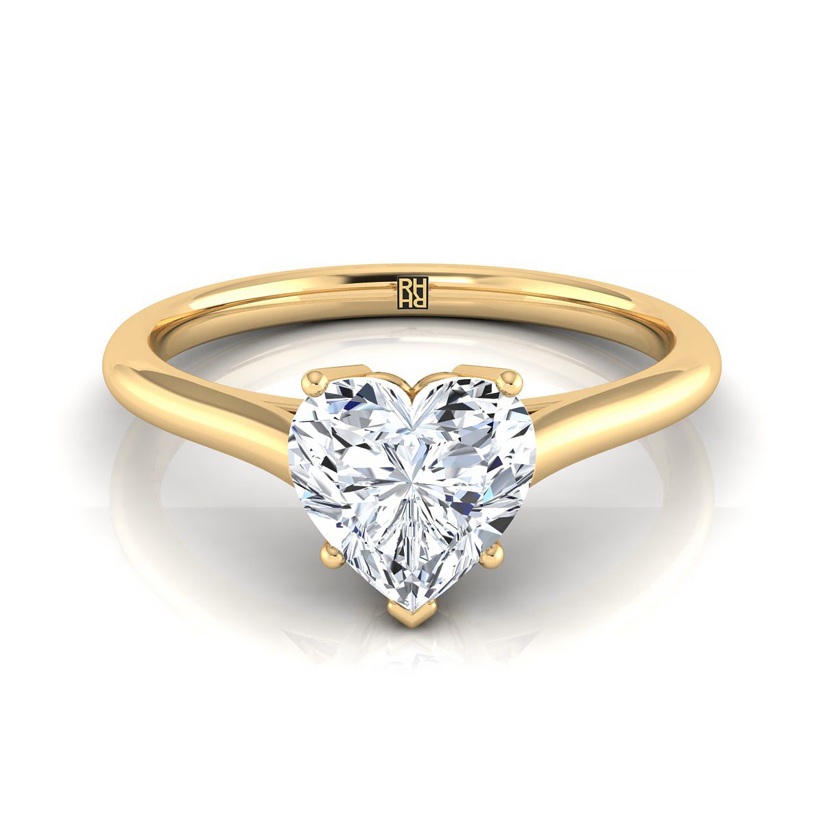 แหวนหมั้นรูปหัวใจสีเหลืองทอง 18K สไตล์อาสนวิหาร Comfort Fit Solitaire