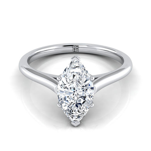 แหวนหมั้นเพชร 18K White Gold Marquise Cathedral สไตล์ Comfort Fit Solitaire