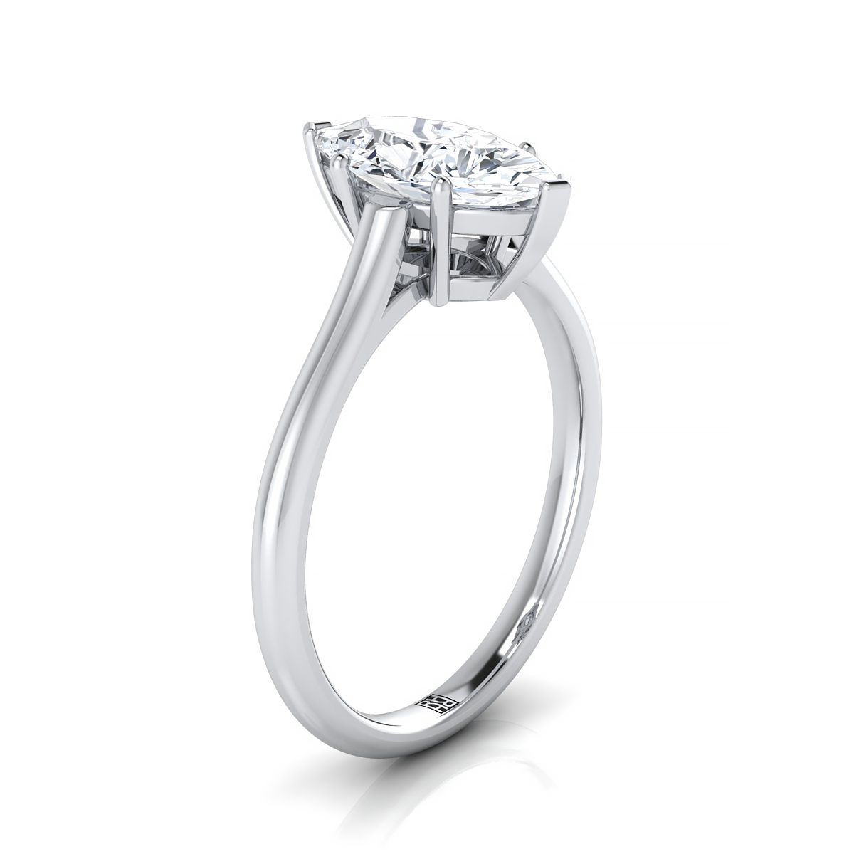 แหวนหมั้นเพชร 18K White Gold Marquise Cathedral สไตล์ Comfort Fit Solitaire