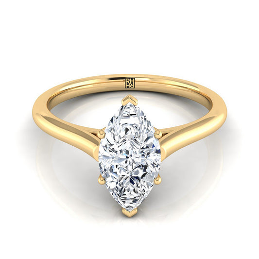 แหวนหมั้นทอง 14K สไตล์ Marquise Cathedral Comfort Fit Solitaire