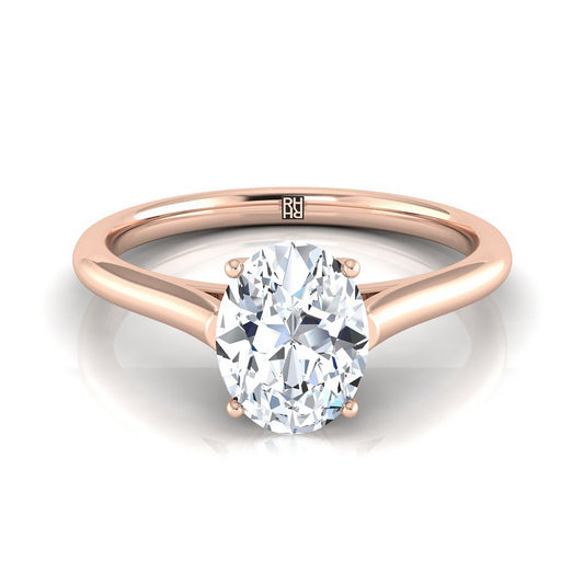 แหวนหมั้นทรงรีทรงรีทรงอาสนวิหารสีโรสโกลด์ 14K สไตล์ Comfort Fit Solitaire