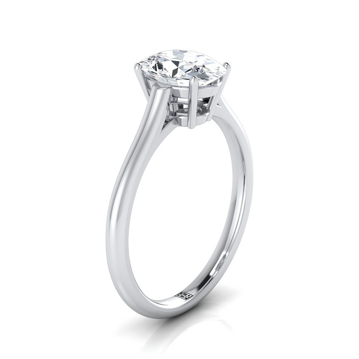 แหวนหมั้นทรงวงรีทองคำขาว 14K สไตล์อาสนวิหาร Comfort Fit Solitaire