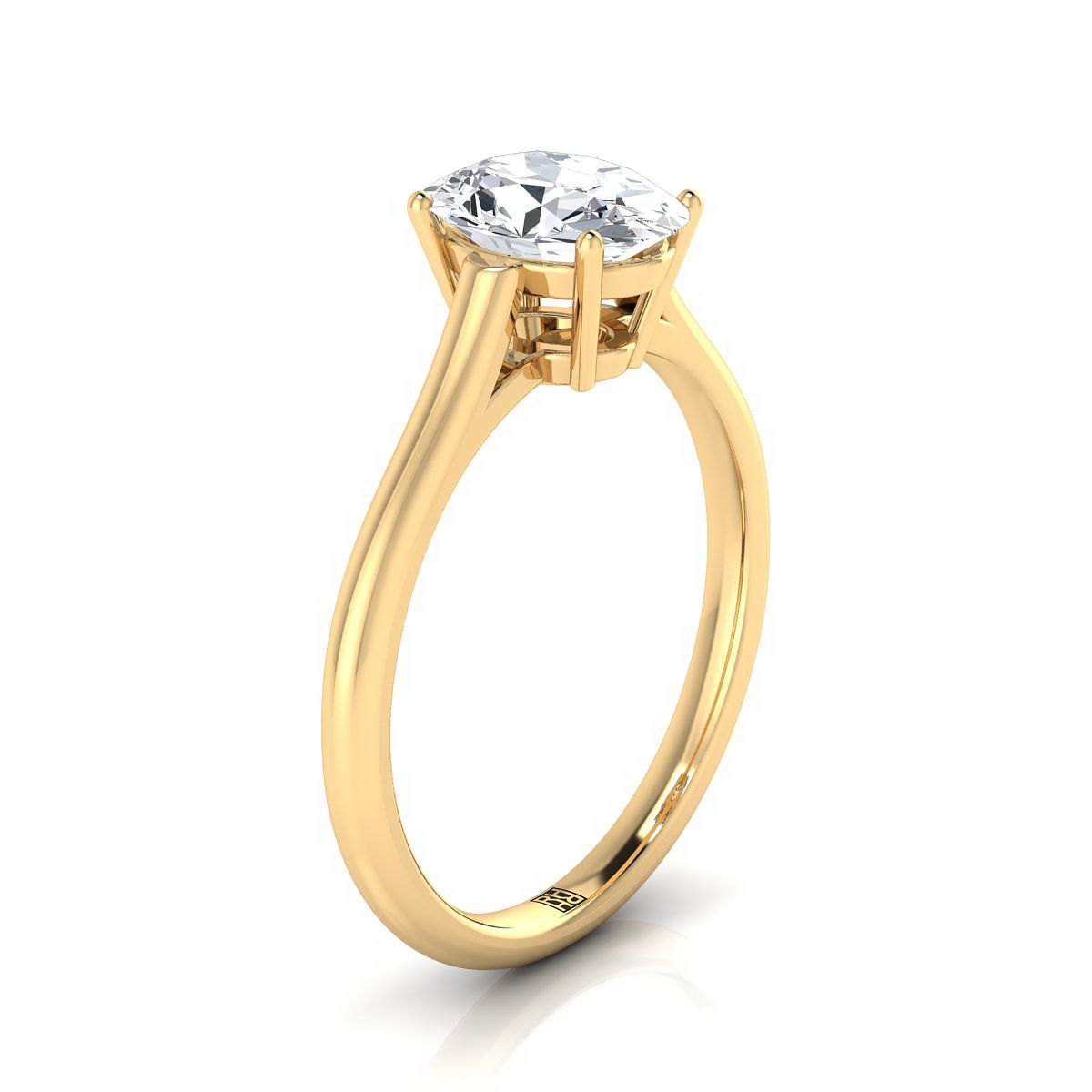 แหวนหมั้นทรงรีทรงวงรีเยลโลว์โกลด์ 18K สไตล์ Comfort Fit Solitaire