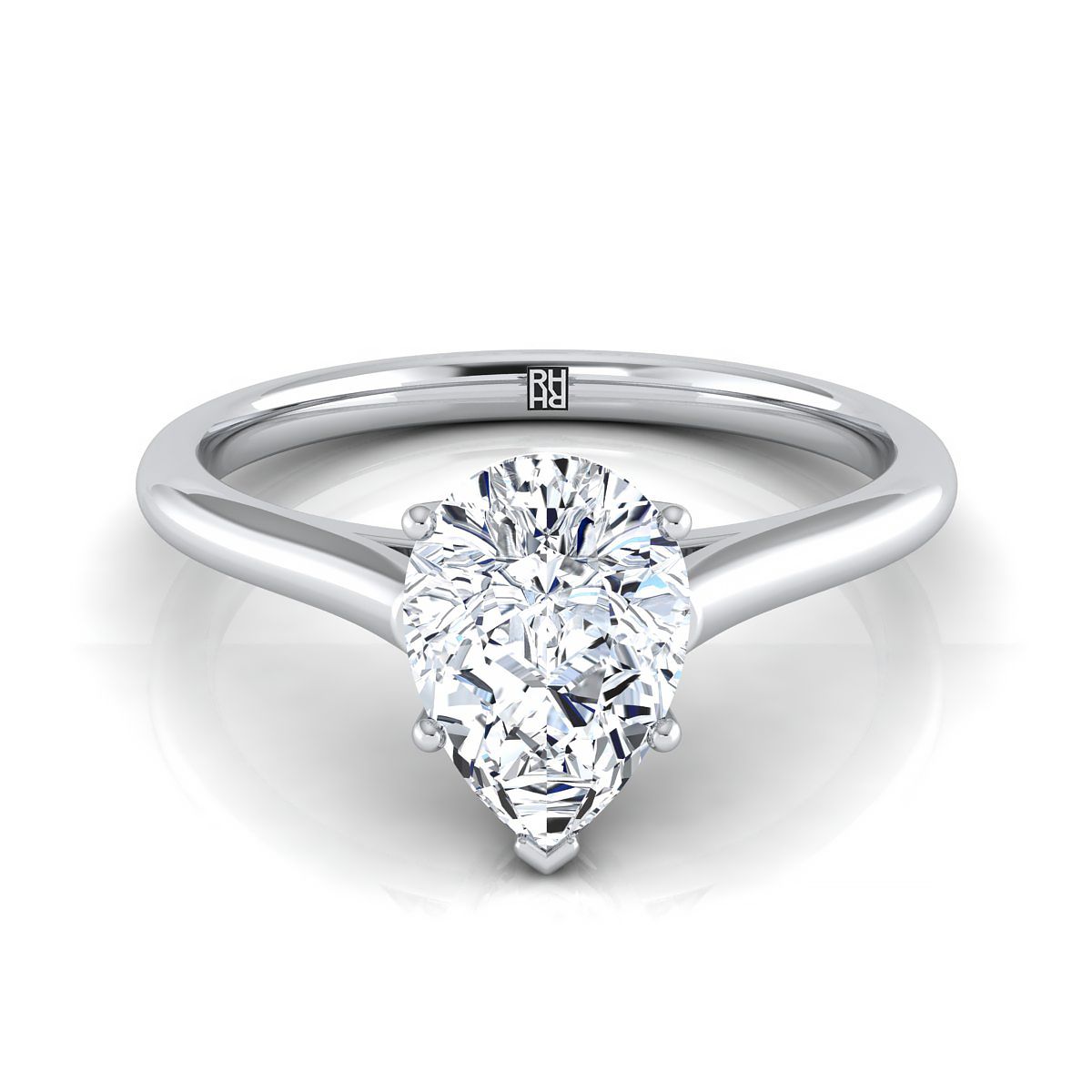 แหวนหมั้นเพชร 14K White Gold Pear Shape Center Cathedral Style Comfort Fit Solitaire Engagement Ring