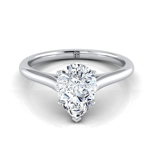 แหวนหมั้นเพชร 14K White Gold Pear Shape Center Cathedral Style Comfort Fit Solitaire Engagement Ring
